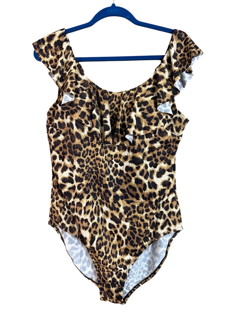 QVC Leopard Print Ruffle One-Piece Swimsuit - Brown/Black